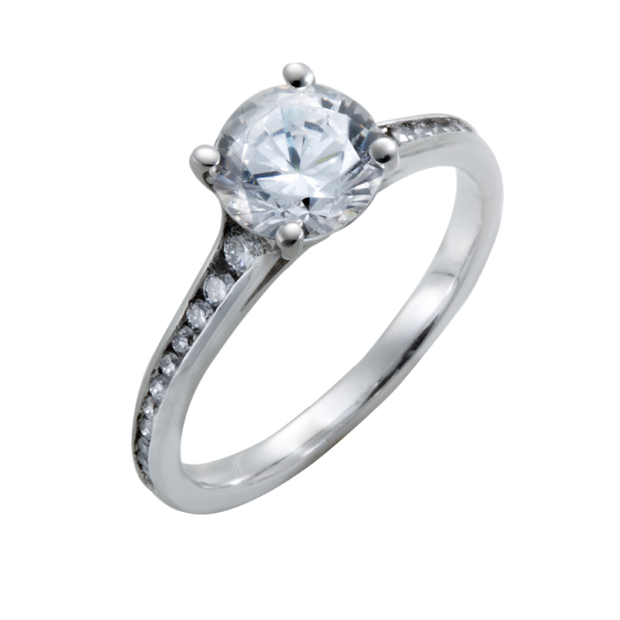 Round Brilliant Diamond Ring with Channel Set Accents Classic Lines Engagement Rings Christopher Duquet
