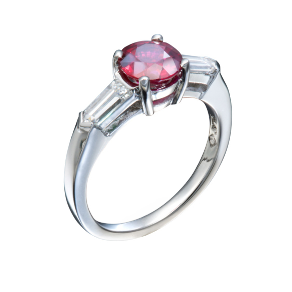 Ruby Ring with Tapered “Bullet” Diamond Accents Classic Lines Engagement Rings Christopher Duquet