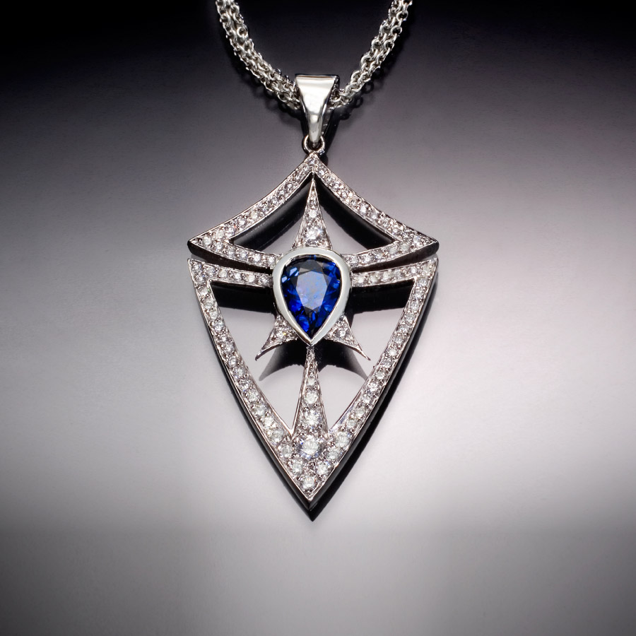 Gothic Inspired Sapphire and Diamond Pendant