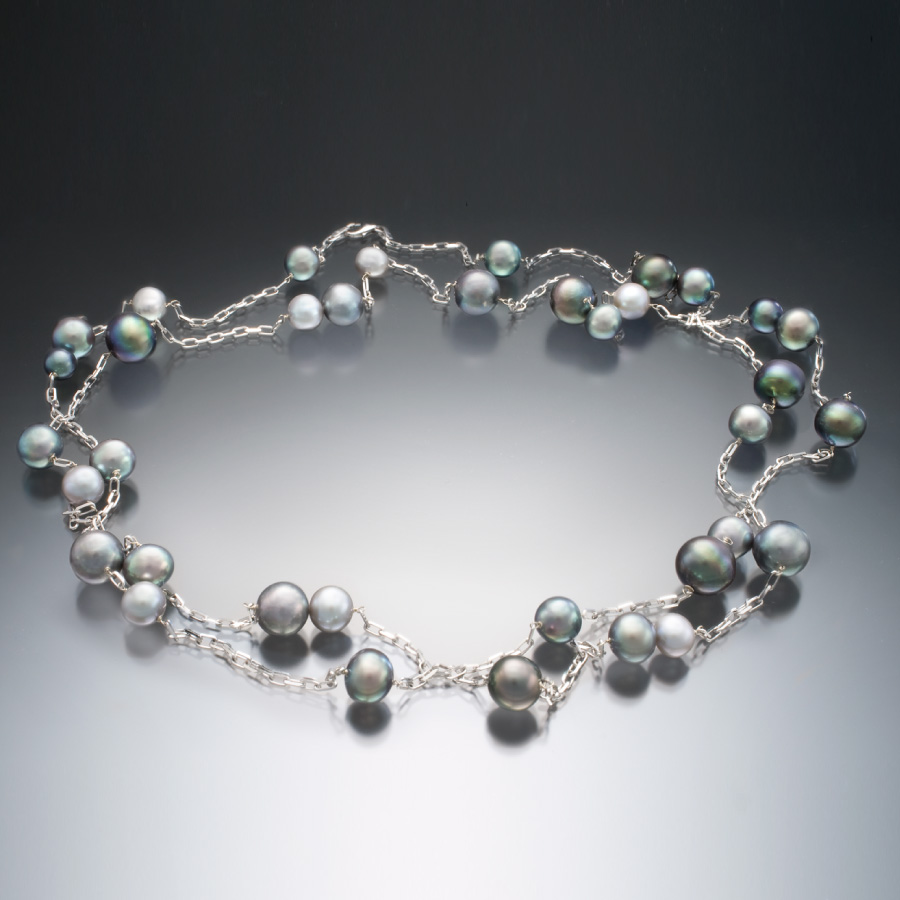 Black and Grey Scattered Pearl Necklace | Christopher Duquet