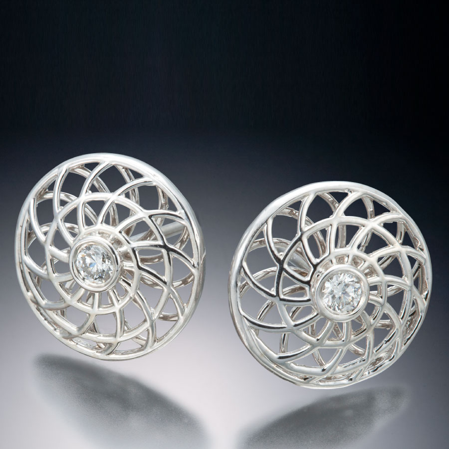 Small Pinwheel Diamond Button Earrings | Fabrique Designer Jewelry by Christopher Duquet