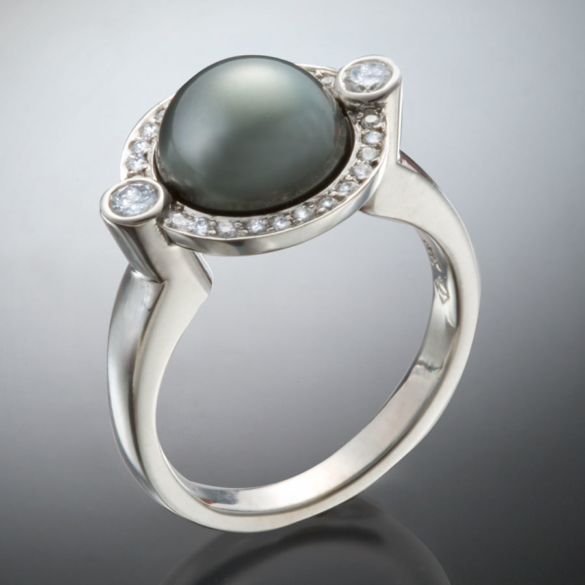 Black Pearl and Diamond Ring Christopher Duquet