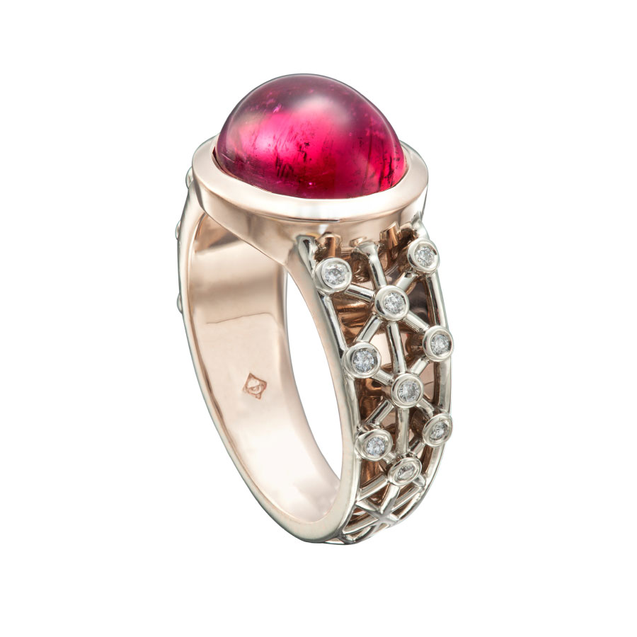 Pink Tourmaline Cabochon and Diamond Ring Christopher Duquet