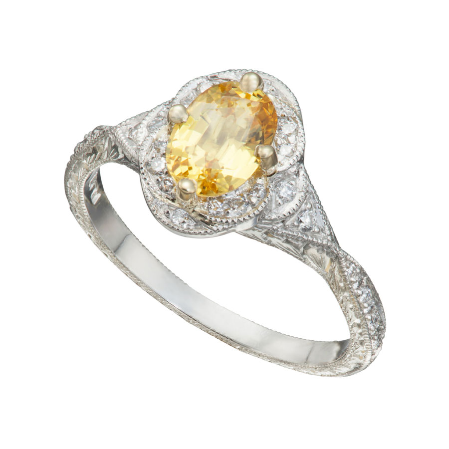 Vintage Style Yellow Sapphire and Diamond Ring Christopher Duquet