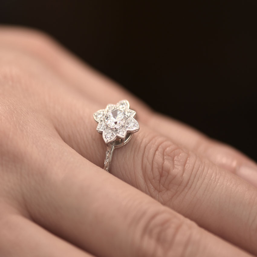 Diamond Cluster Ring in Star Pattern Hand View