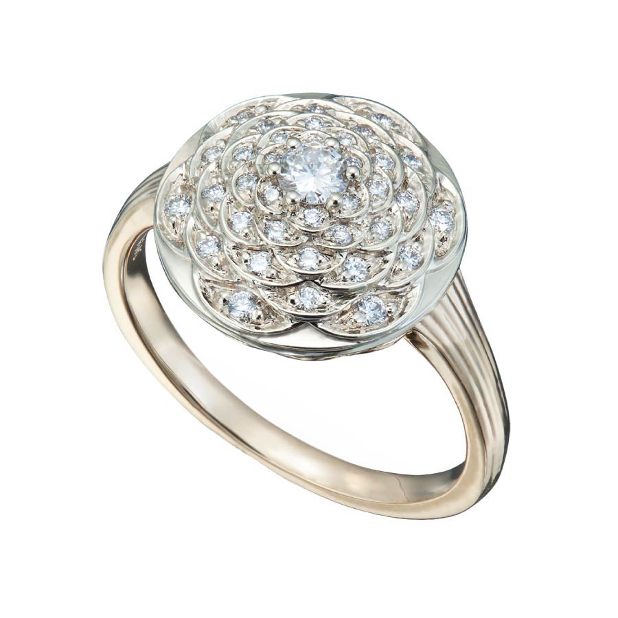 Diamond Cluster Ring in Lotus Blossom Pattern Alternative Engagement Rings Collection by Christopher Duquet