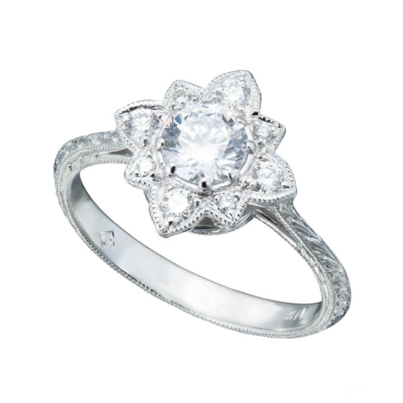 Diamond Cluster Ring in Star Pattern Alternative Engagement Rings Collection by Christopher Duquet