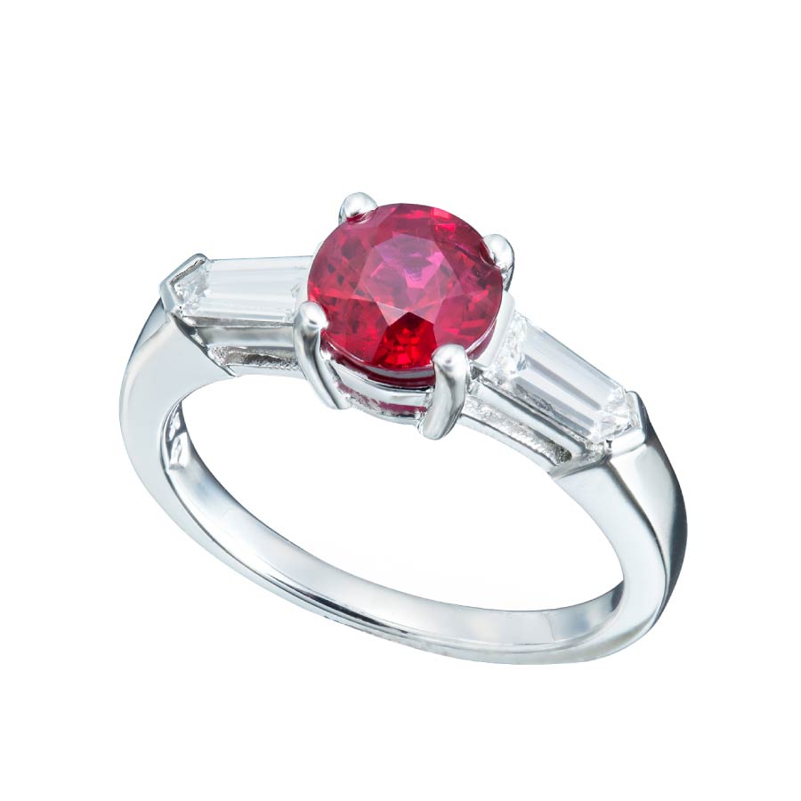 Round Brilliant Ruby Ring with Diamond Bullets Alternative Engagement Rings Collection by Christopher Duquet