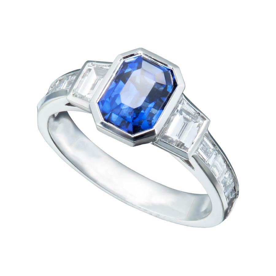Sapphire Radiant Cut Ring with Diamond Accents Alternative Engagement Rings Collection by Christopher Duquet