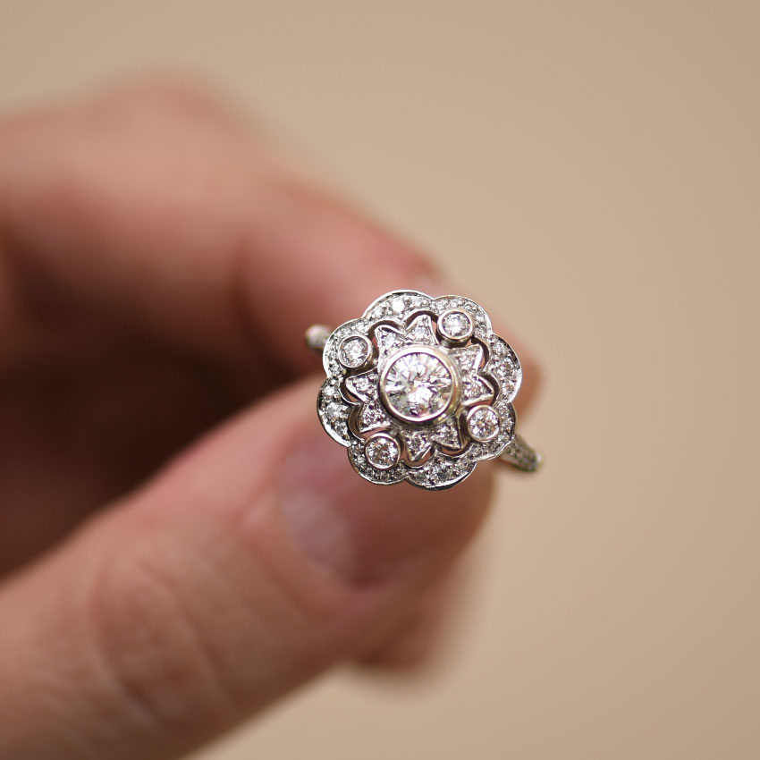 Vintage Style Diamond Cluster Hand View
