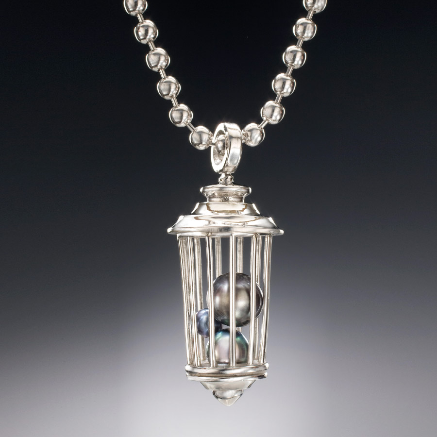 Black Pearl Lantern Pendant Designer Jewelry by Christopher Duquet
