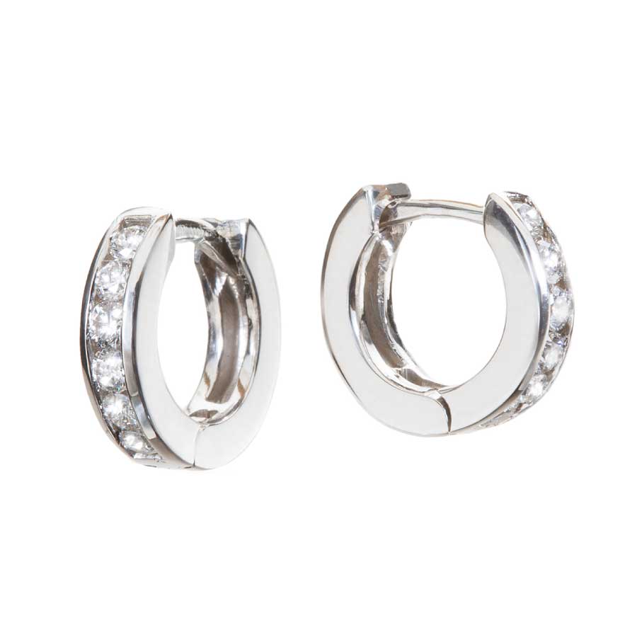 Channel Set Diamond Hoops Designer Earrings by Christopher Duquet
