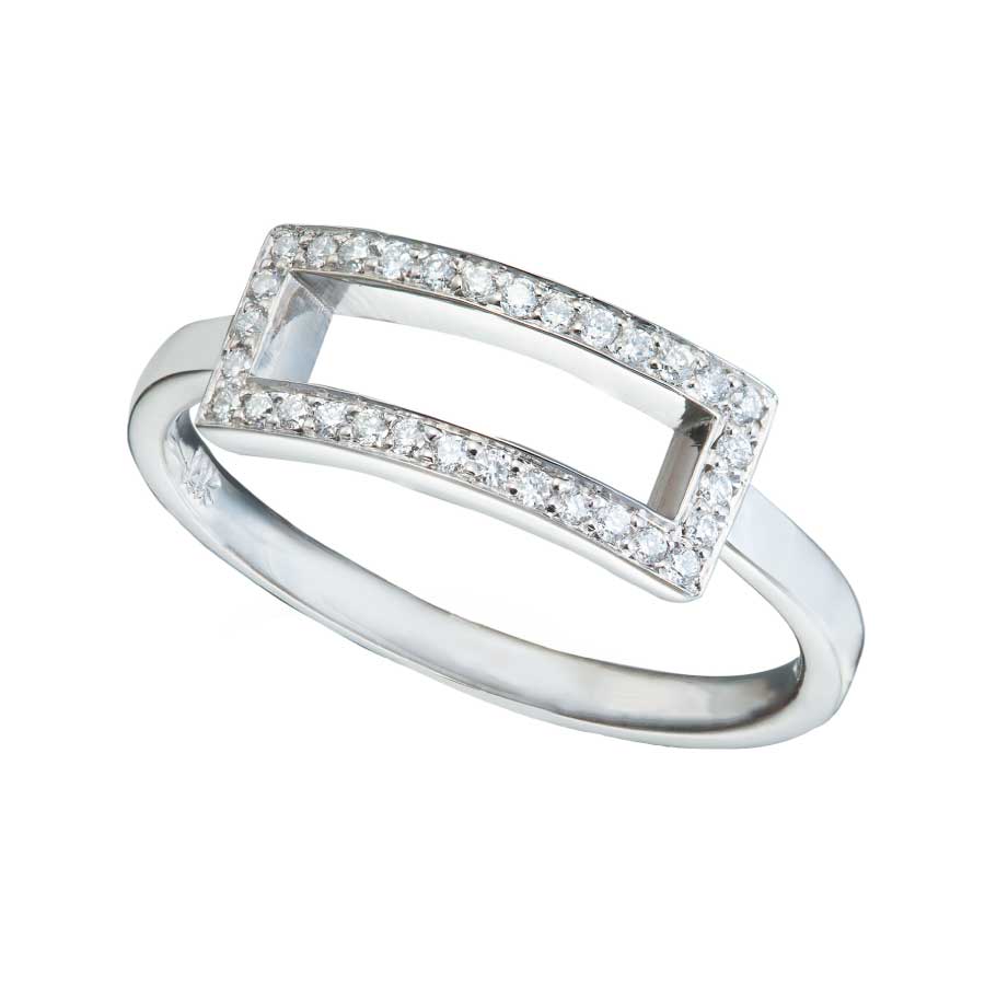 Diamond Pave Horizontal Rectangular Ring Design Christopher Duquet Evanston