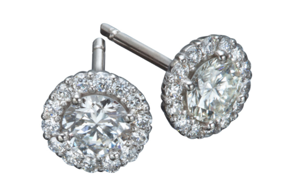 Diamond studs with halo Designer Earrings by Christopher Duquet