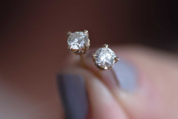 Vintage Round Brilliant Cut Studs with Diamond Accents
