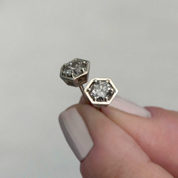 Art Deco Hexagon Diamond Earrings Close Up