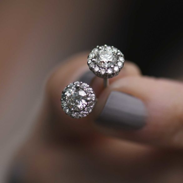 Lumiere Diamond Halo Studs Close Up