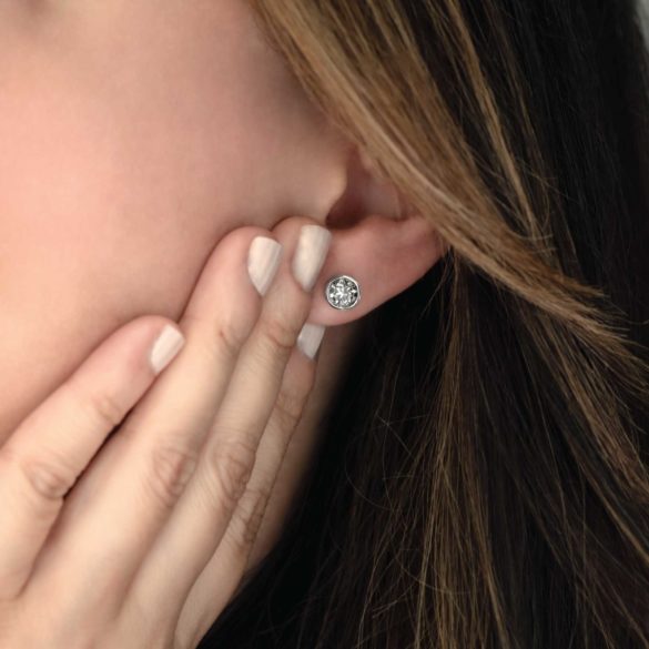 Little Diamond Earrings: Moderne Bezel Set Studs on Ear