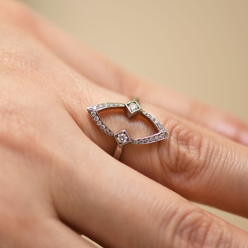 Navette Shaped Diamond Pavé Ring