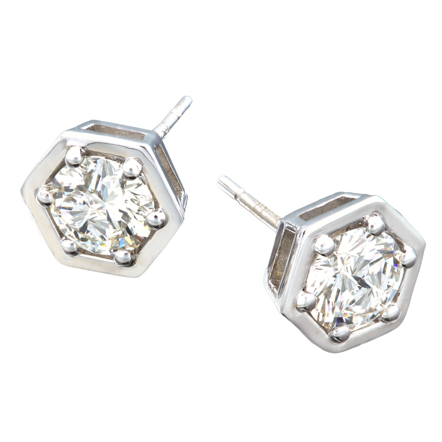 Octogon Diamond Studs Designer Earrings by Christopher Duquet