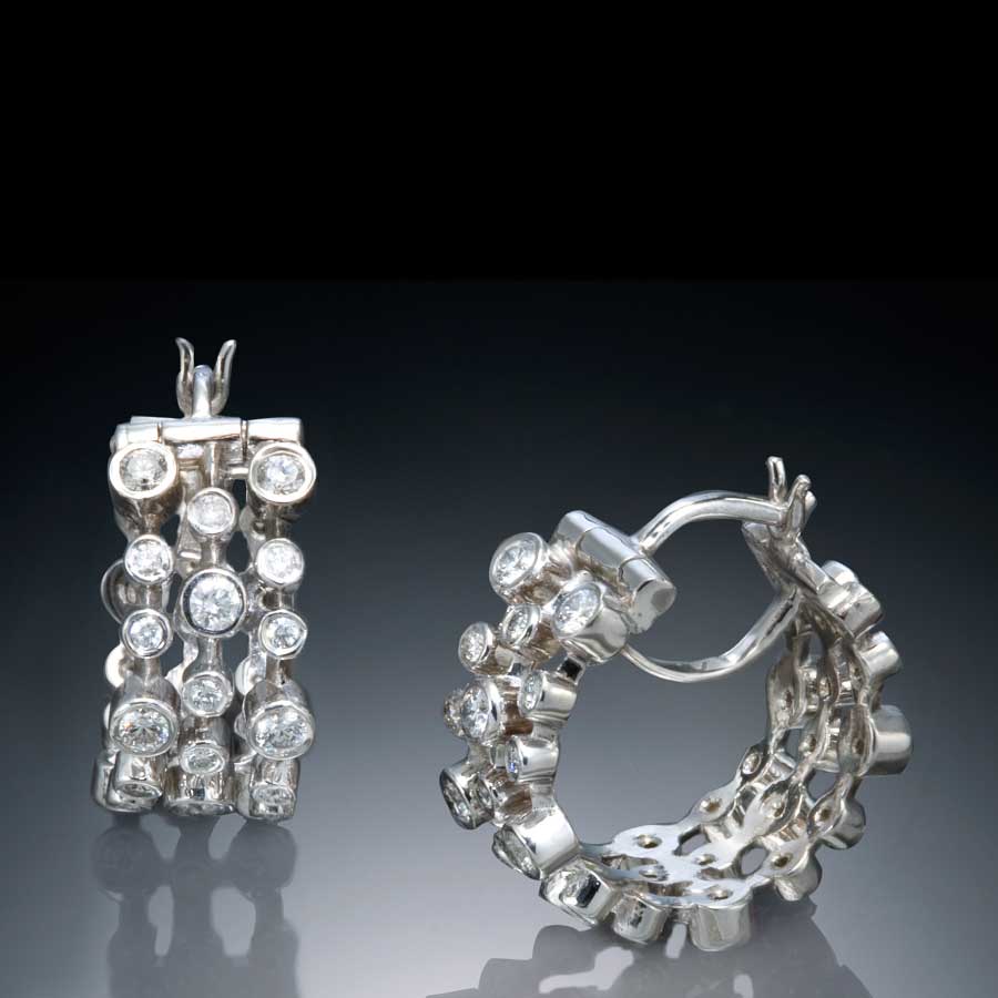 Open Wire Diamond Hoops Designer Earrings by Christopher Duquet