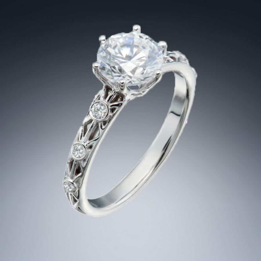 Platinum and Diamond Fabrique Solitaire Diamond Engagement Ring Christopher Duquet Modern Collection