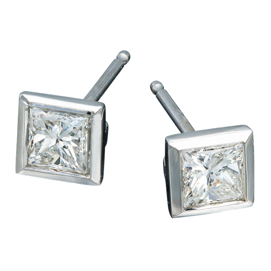 Princess Cut Diamond Studs Designer Earrings by Christopher Duquet