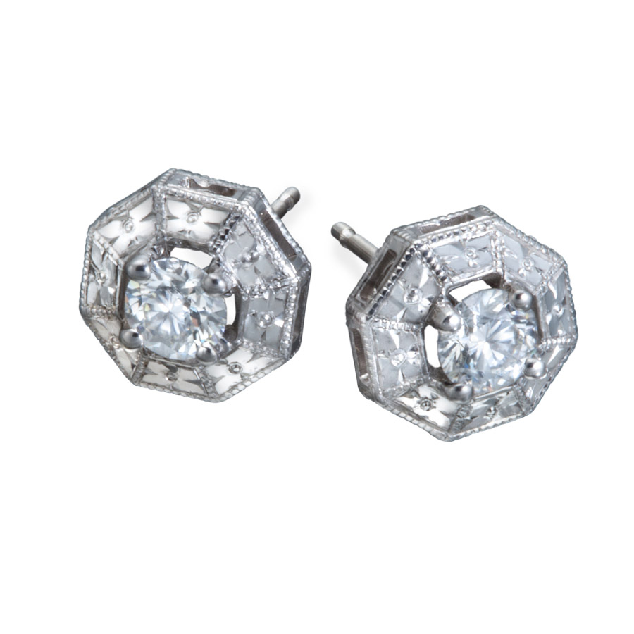 Vintage Octagon Diamond studs Designer Earrings by Christopher Duquet