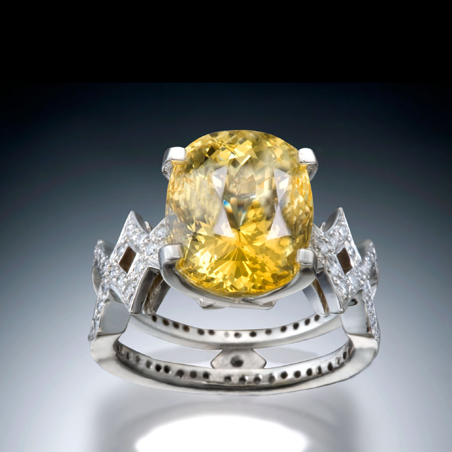 Yellow Sapphire and Diamond Ring Designer Gemstone Rings by Christopher Duquet