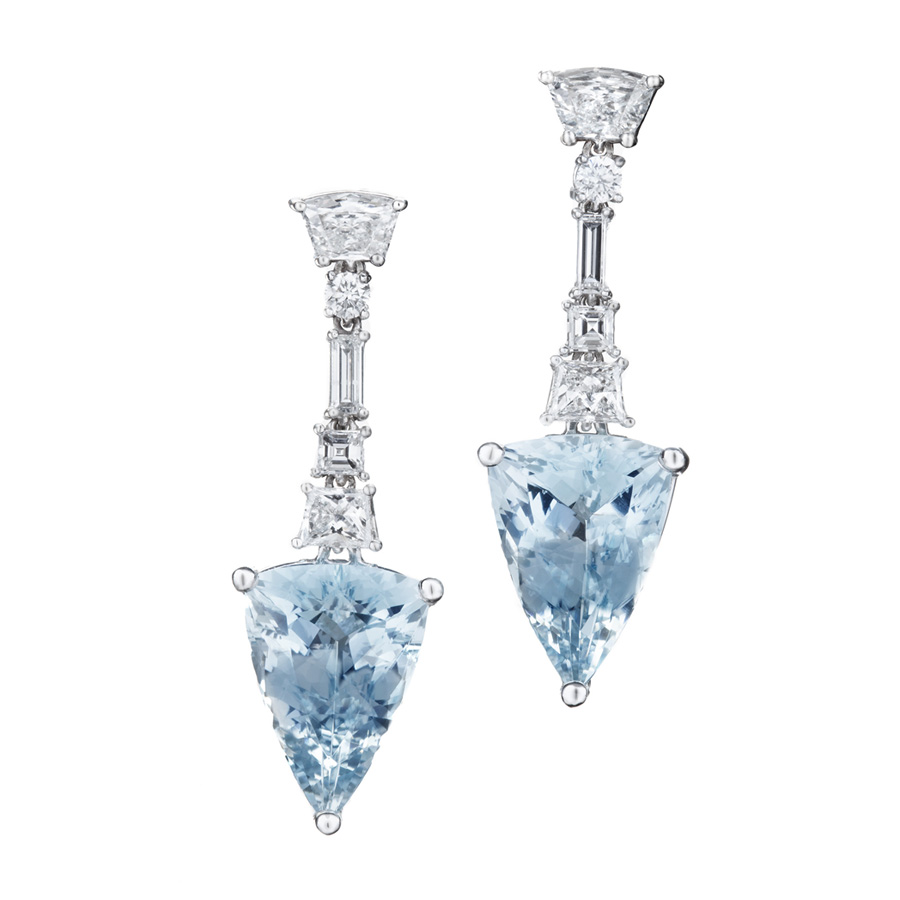 art deco redux collection christopher duquet aquamarine and diamond drop earrings