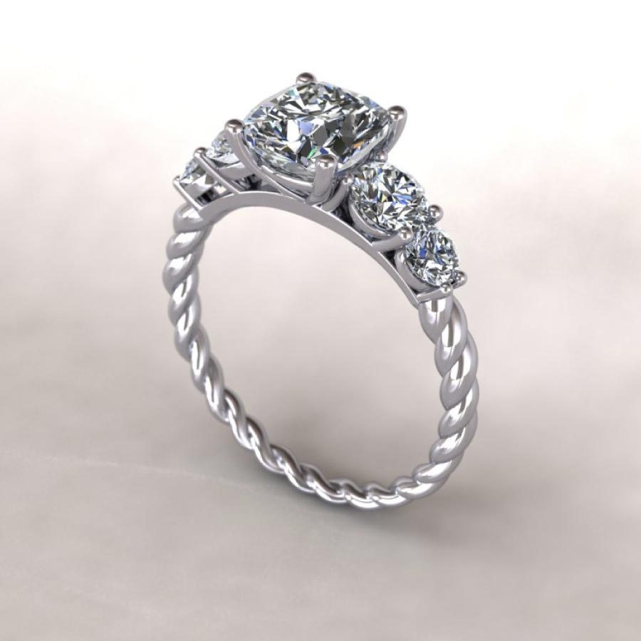 Custom Made Cushion Cut Diamond Ring With Diamond Accents Christopher Duquet Evanston