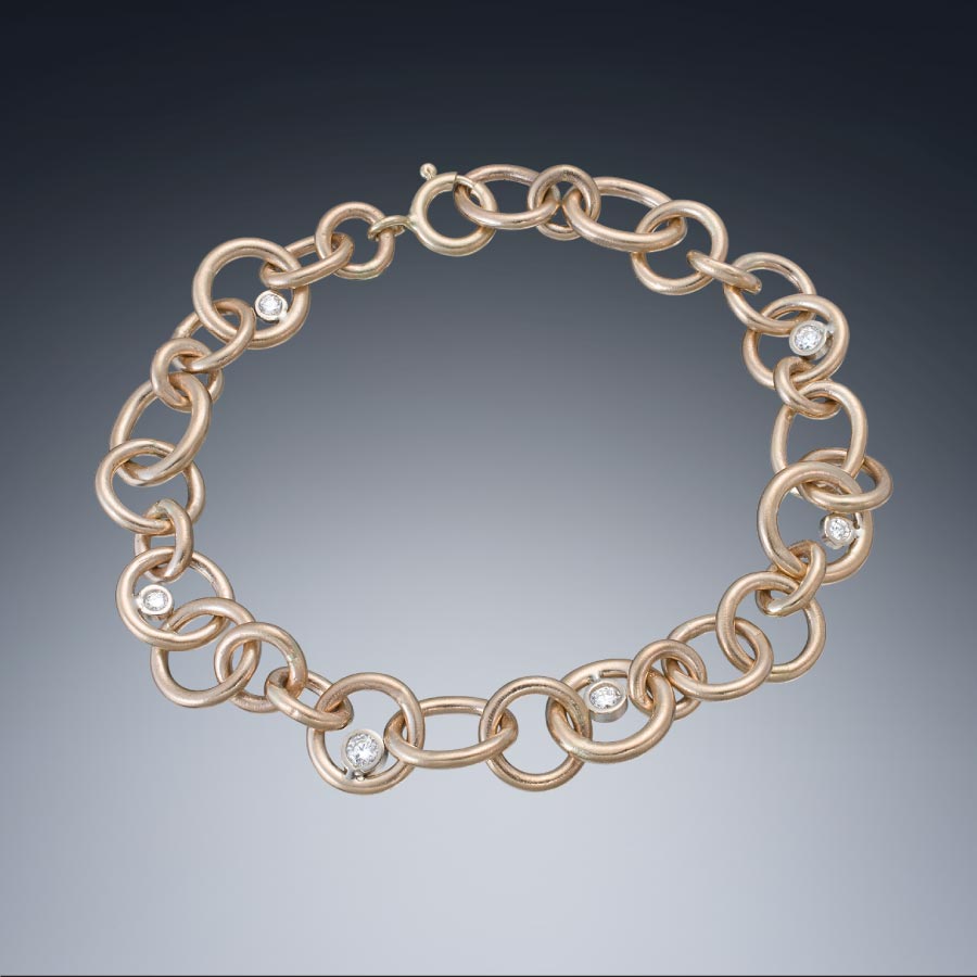 Gold Link Rings with Diamond Accents Bracelet Christopher Duquet Evanston