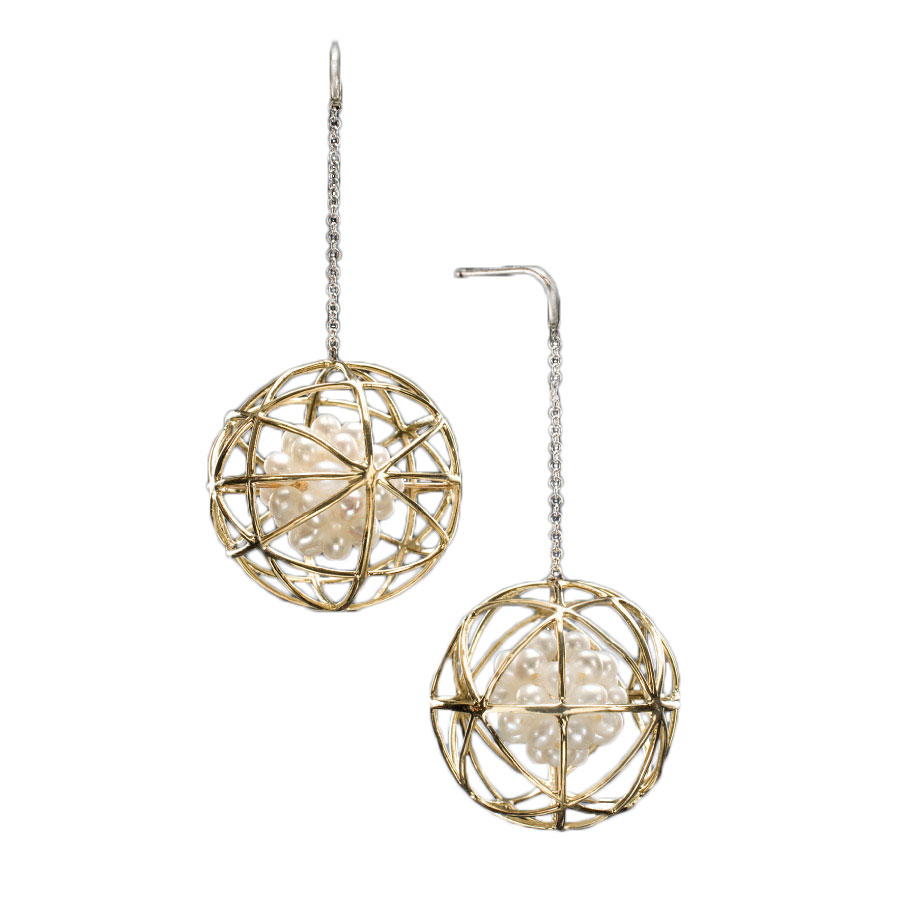 Gold Planet Pearl Earrings Collection by Christopher Duquet