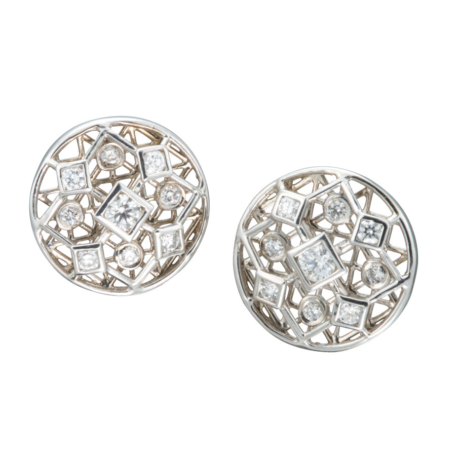 Small Grid Diamond Earrings Christopher Duquet Designer Jewelry Evanston