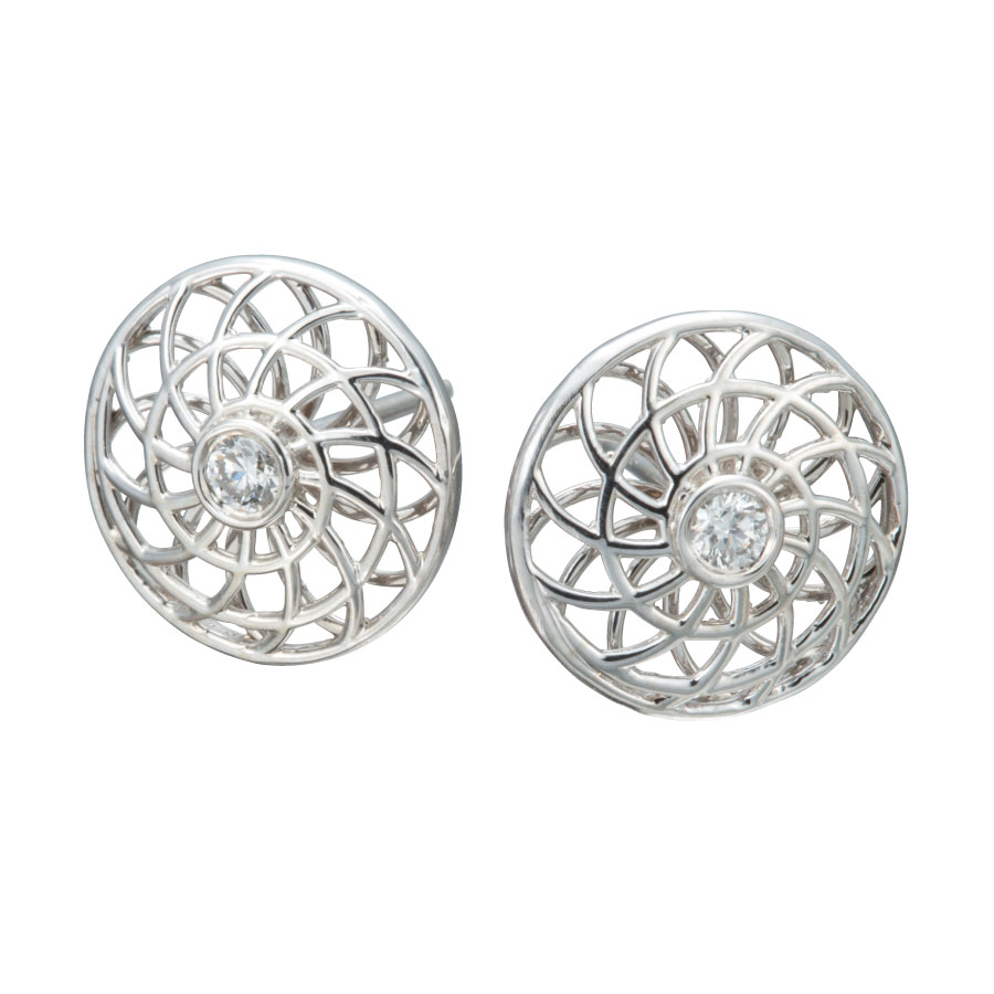 Small Pinwheel Diamond Button Earrings Christopher Duquet Designer Jewelry Evanston