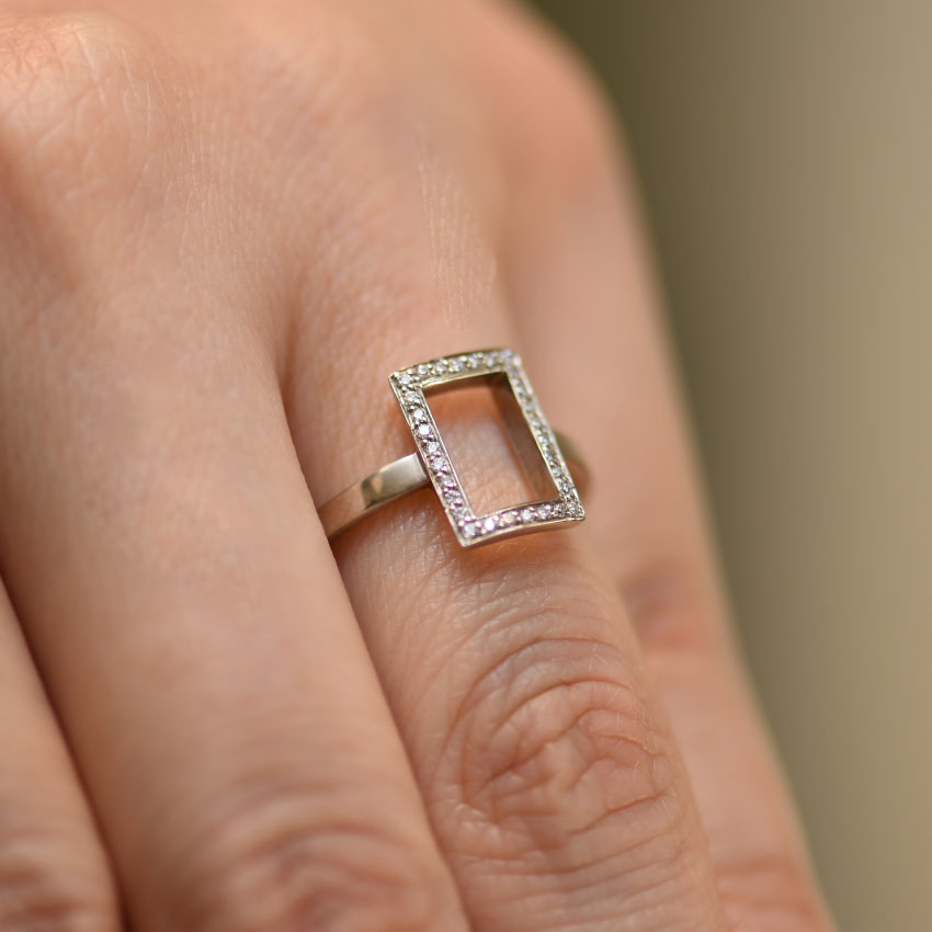 Vertical Open Rectangle Diamond Pavé Ring Hand View