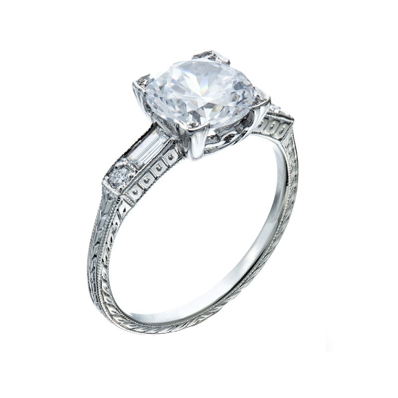 art deco redux collection christopher duquet diamond ring with intricate carve detail flipped
