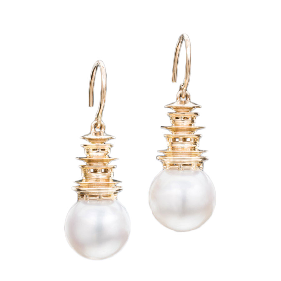 pagoda pearl earrings with Diamond Accents Designer Earrings by Christopher Duquet gallery