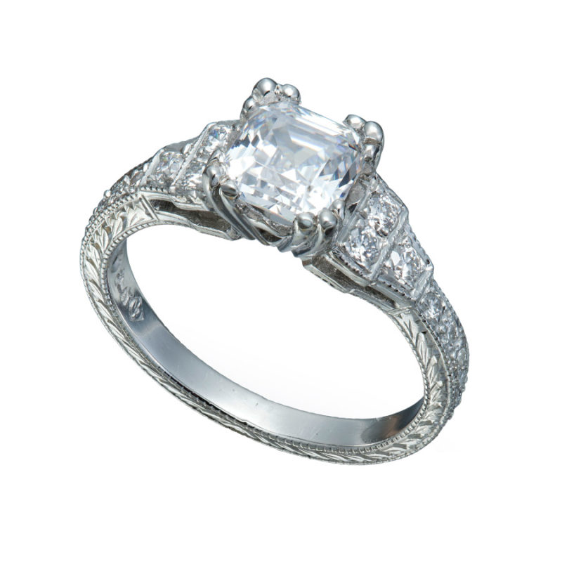 Art Deco Diamond Engagement Ring With Steps Christopher Duquet Fine Jewelry Evanston op