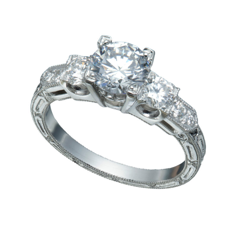 Art Deco Diamond Engagement Ring with steps and Engraving Christopher Duquet Fine Jewelry Evanston op2
