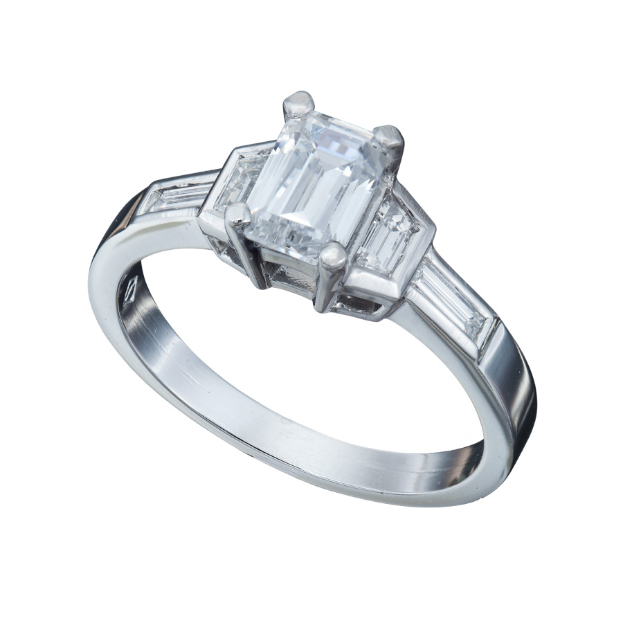 Art Deco Diamond Engagement ring with Emerald Cut Diamond Center-Stone-Christopher-Duquet Fine Jewelry Evanston op