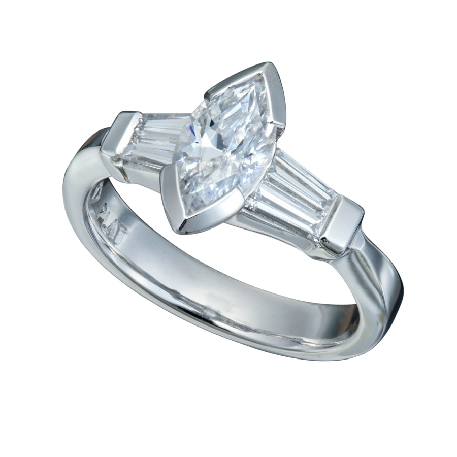 Art deco Diamond Engagement Ring with Marquise Center Stone Christopher Duquet Fine Jewelry Evanston op