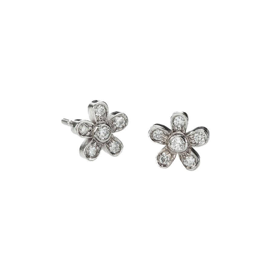 5 Petal Flower diamond Stud Earrings Petite Fleur Christopher Duquet Fine Jewelry Evanston Chicago Illinois LDE