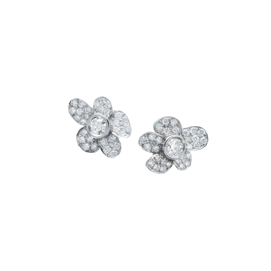 Bezel Set Diamond Stud Earrings Petite Fleur Christopher Duquet Fine Jewelry Evanston Chicago Illinois LDE