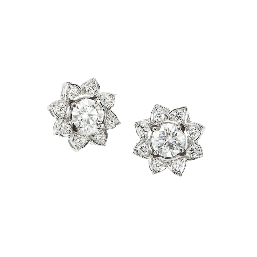 Diamond Pave Flower Earrings Christopher Duquet FIne Jewelry Evanston