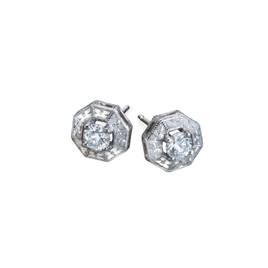 Vintage Octagon Diamond studs Designer Earrings by Christopher Duquet LDE