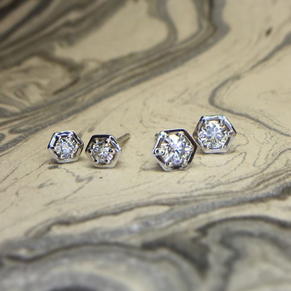 Hexagon Set Diamond Earrings
