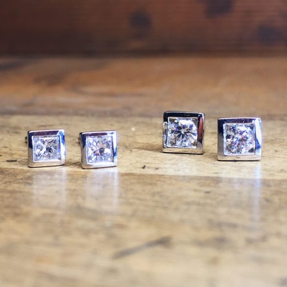 Hexagon Setting Diamond Earrings