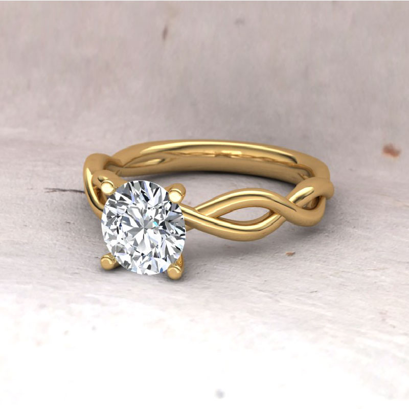 Yellow Gold Twist Band Diamond Solitaire Engagement Ring