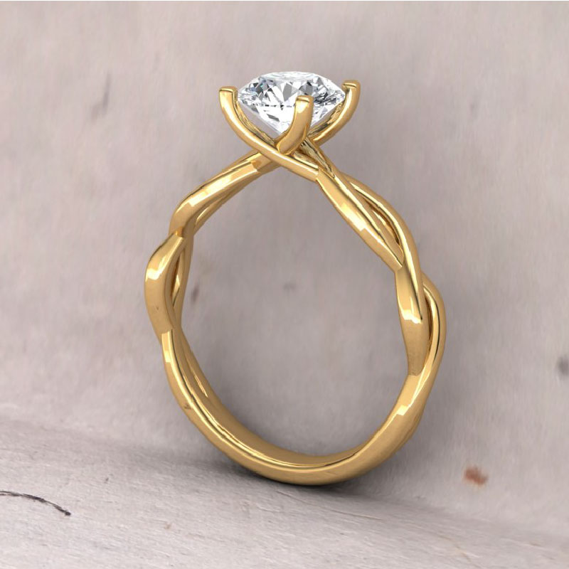 Yellow Gold Twist Band Diamond Solitaire Engagement Ring, Side View